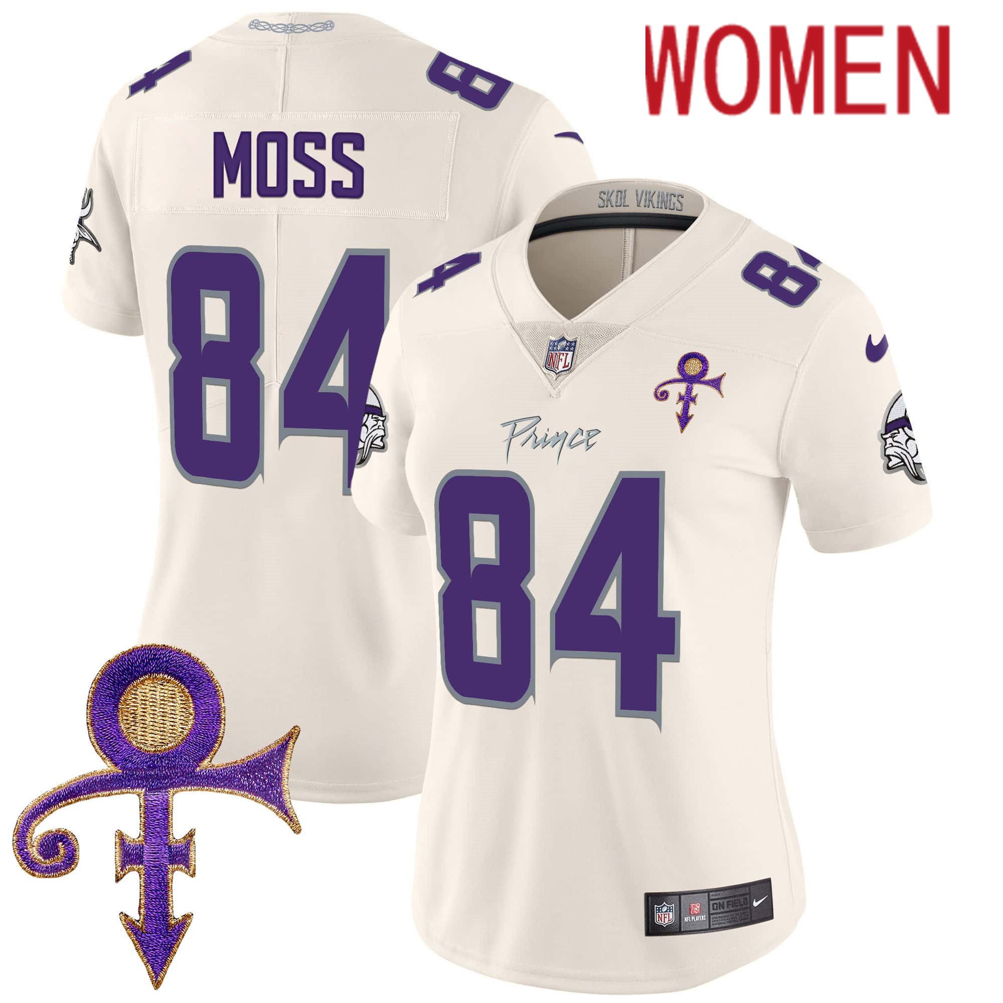 Women Minnesota Vikings #84 Moss Cream 2024 Nike Prince Vapor Limited NFL Jersey->women nfl jersey->Women Jersey